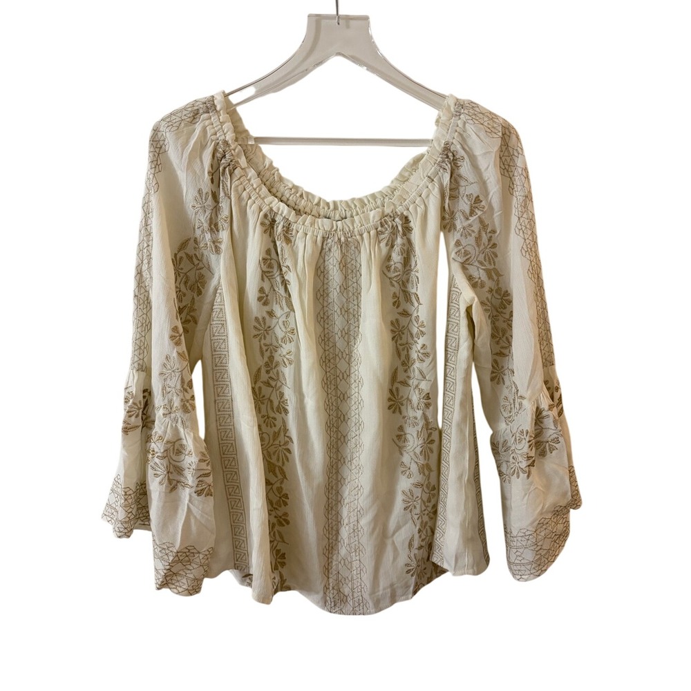 NWT HALE BOB PEASANT BLOUSE IVORY/GOLD SIZE M